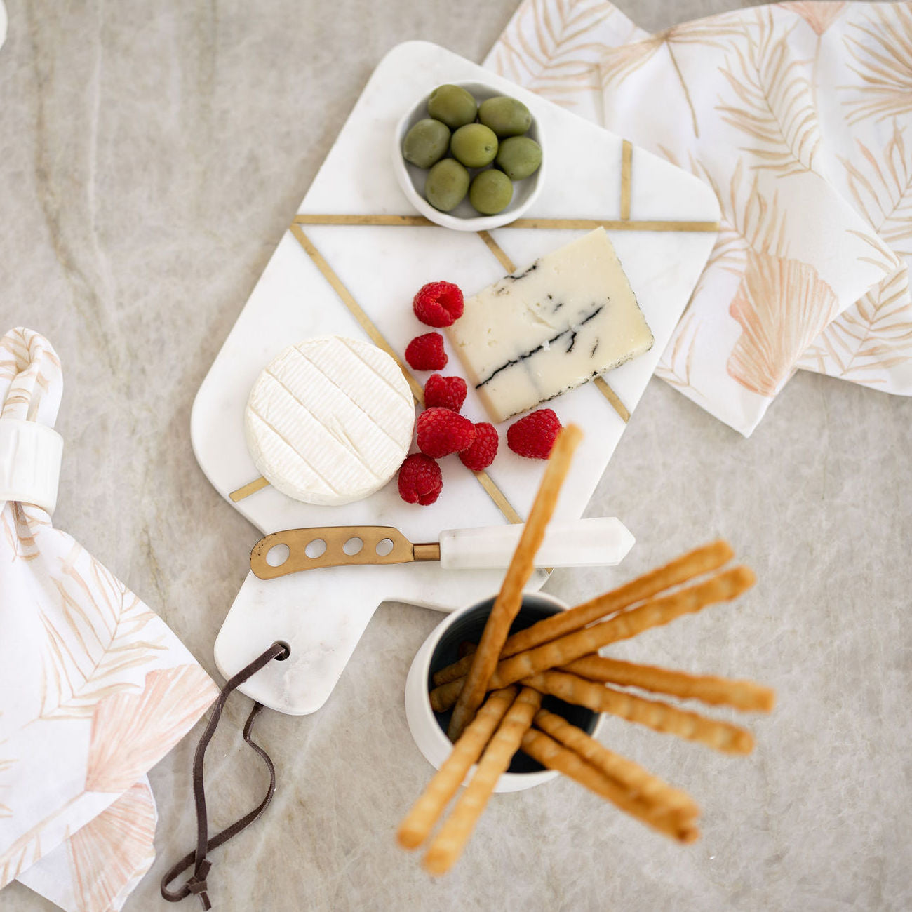 MARBLE AND BRASS CHEESE BOARD