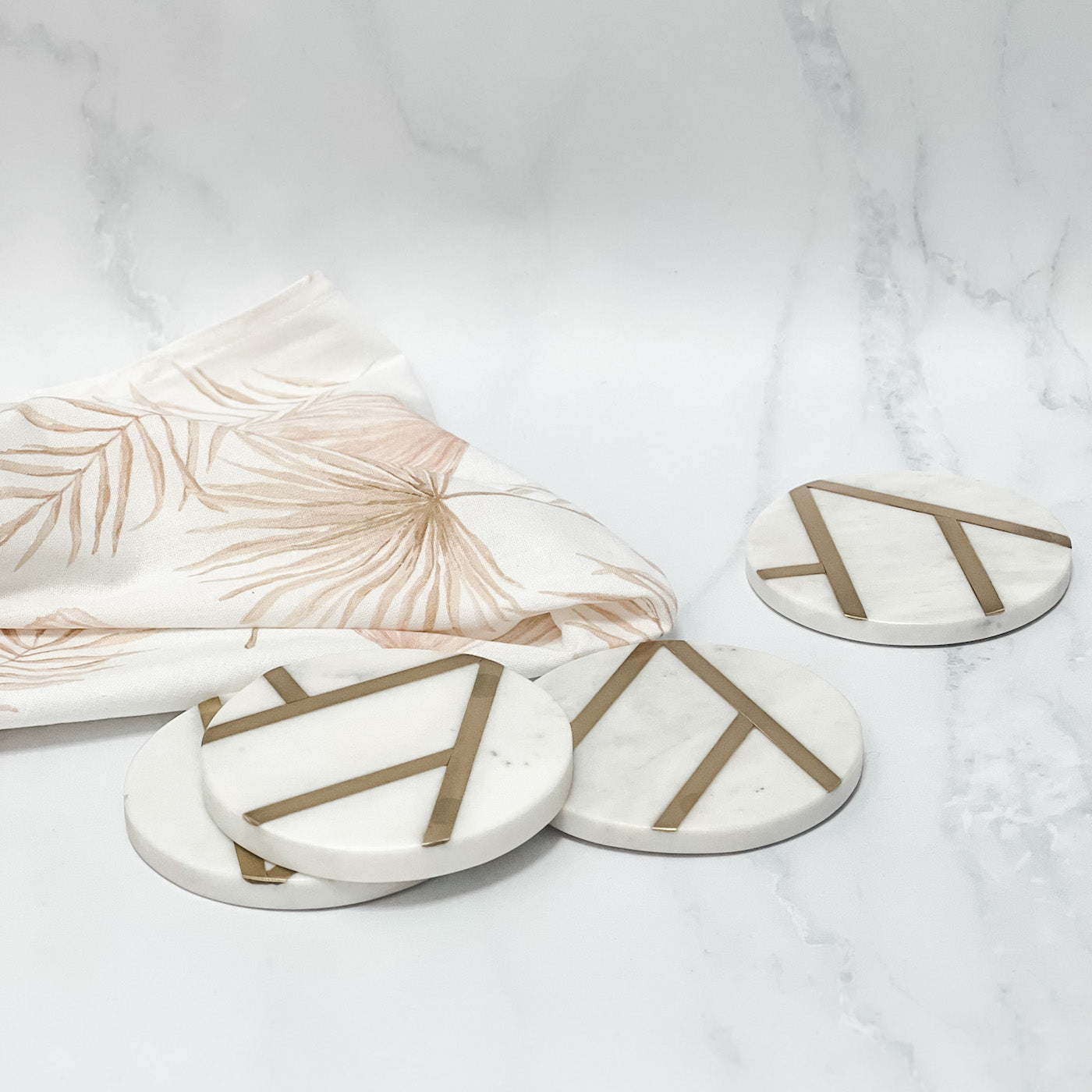 MARBLE AND BRASS ROUND COASTERS (SET OF 4)