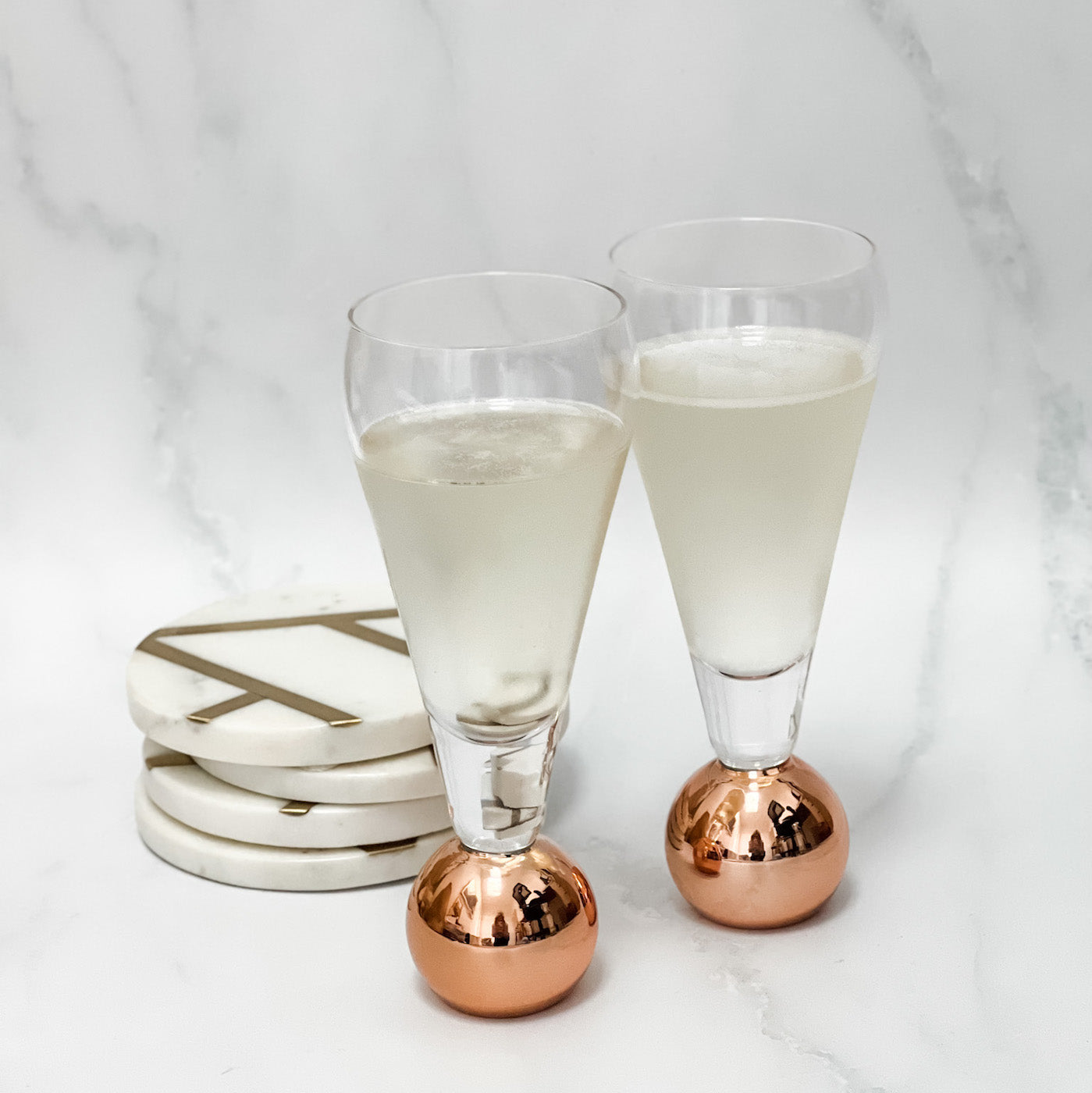 MARBLE AND BRASS ROUND COASTERS (SET OF 4)