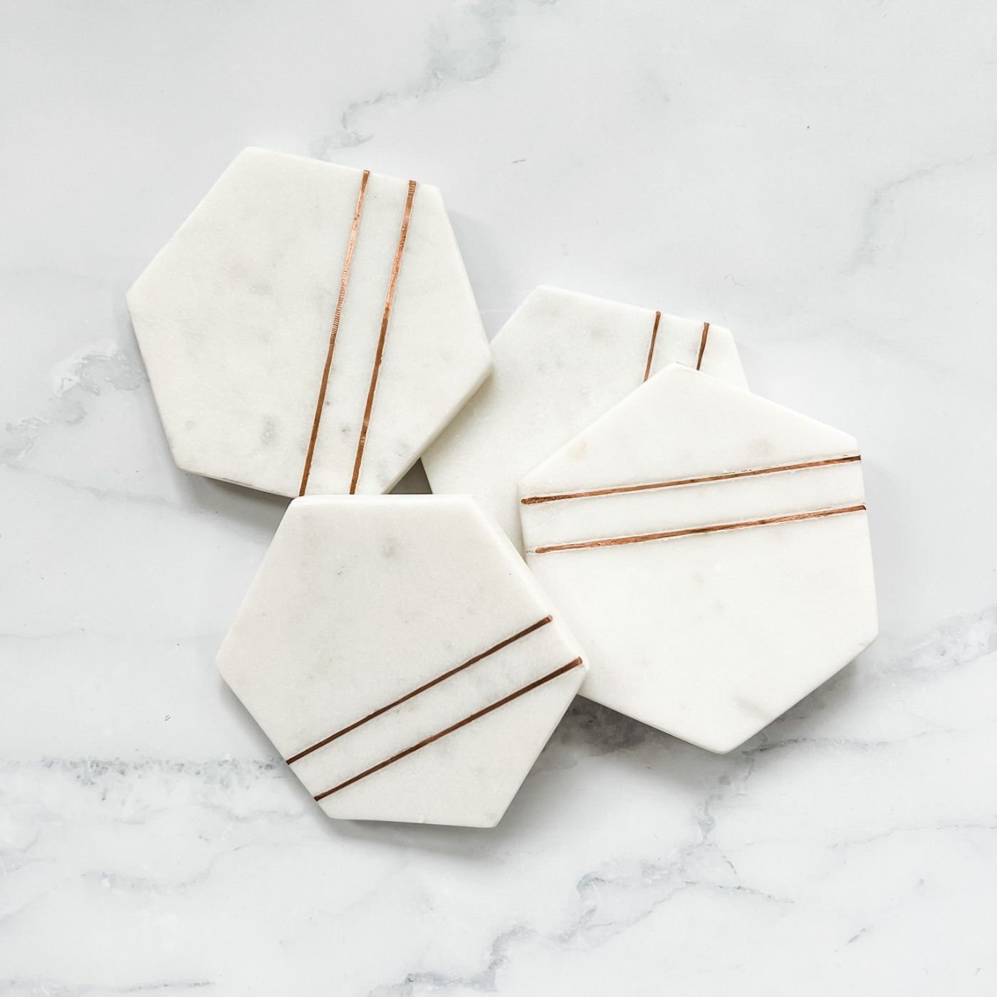 Copper and marble drinks coasters with holder