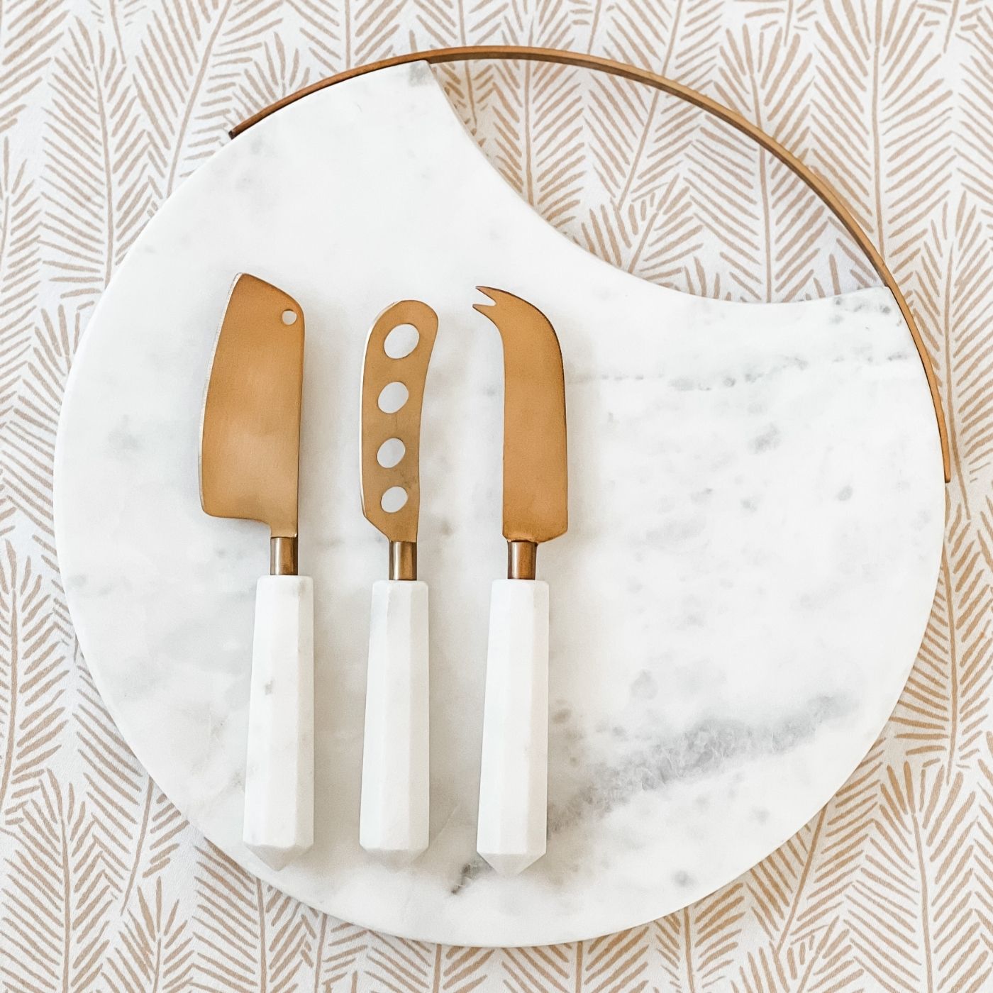 Marble & Copper Cheese Knife Set. designer serveware online. - Ink