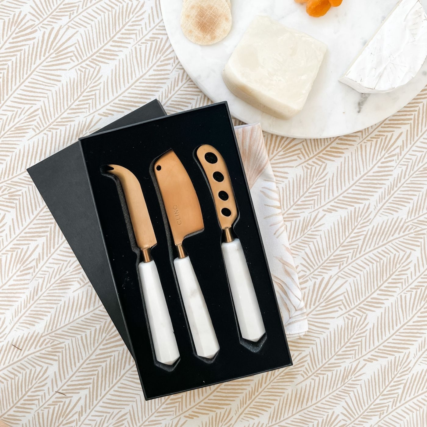 Marble & Copper Cheese Knife Set. designer serveware online. - Ink
