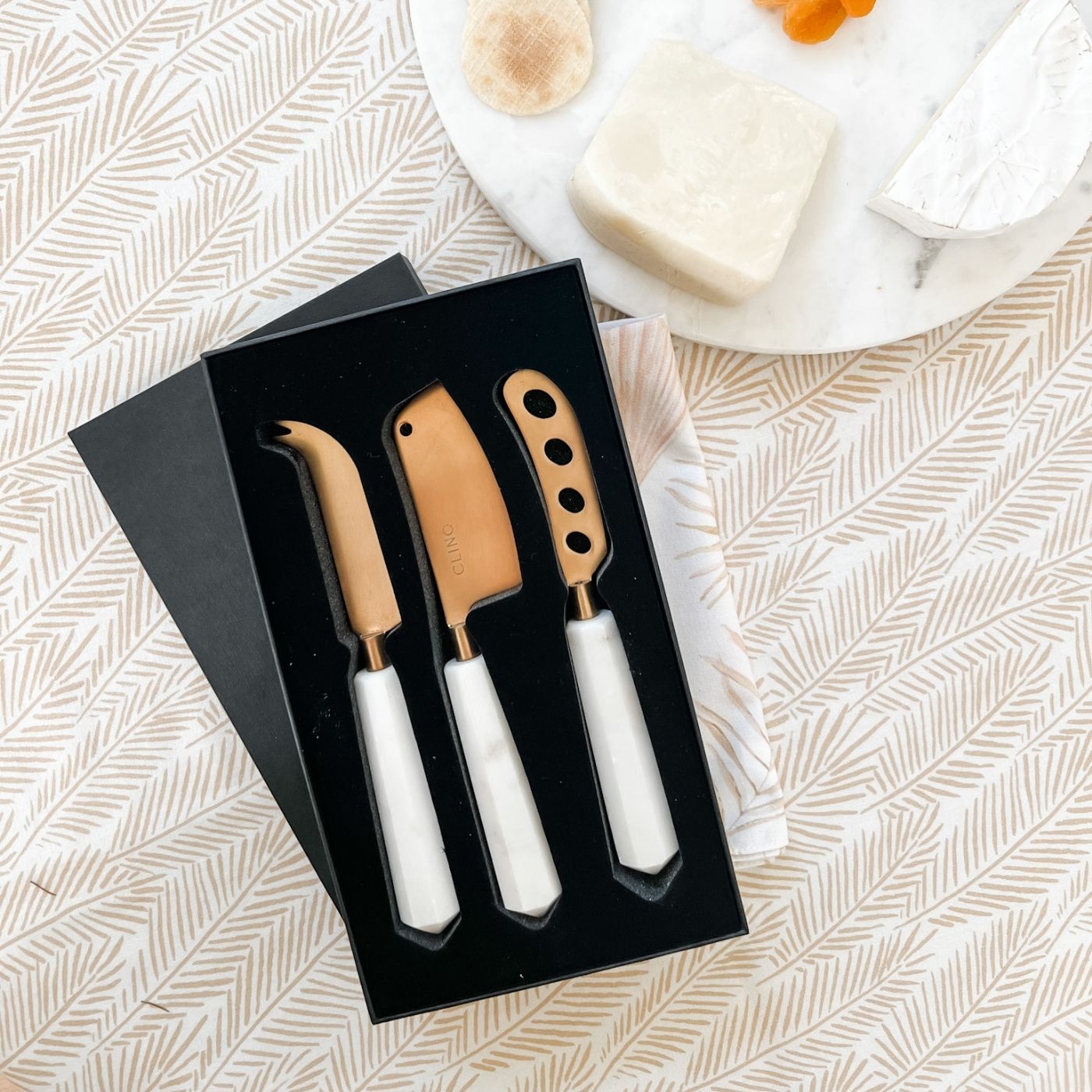 Marble & Copper Cheese Knife Set. designer serveware online. - Ink Spiller  Home